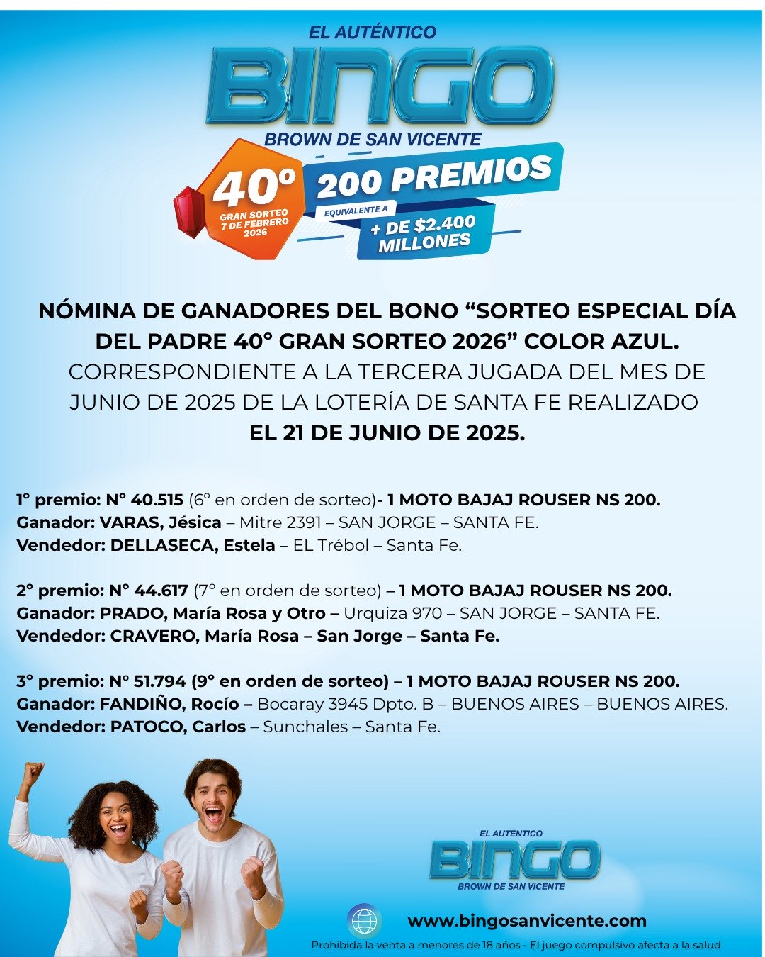 Ganadores 21 de Junio 2025