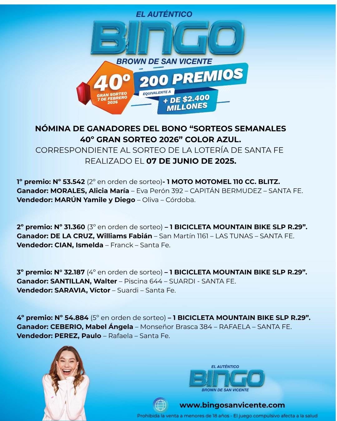 Ganadores 7 de junio de 2025
