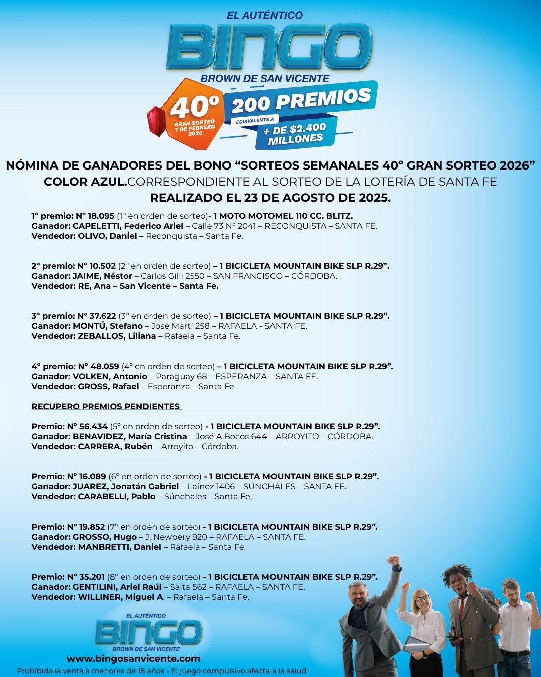 Ganadores 23 de agosto de 2025