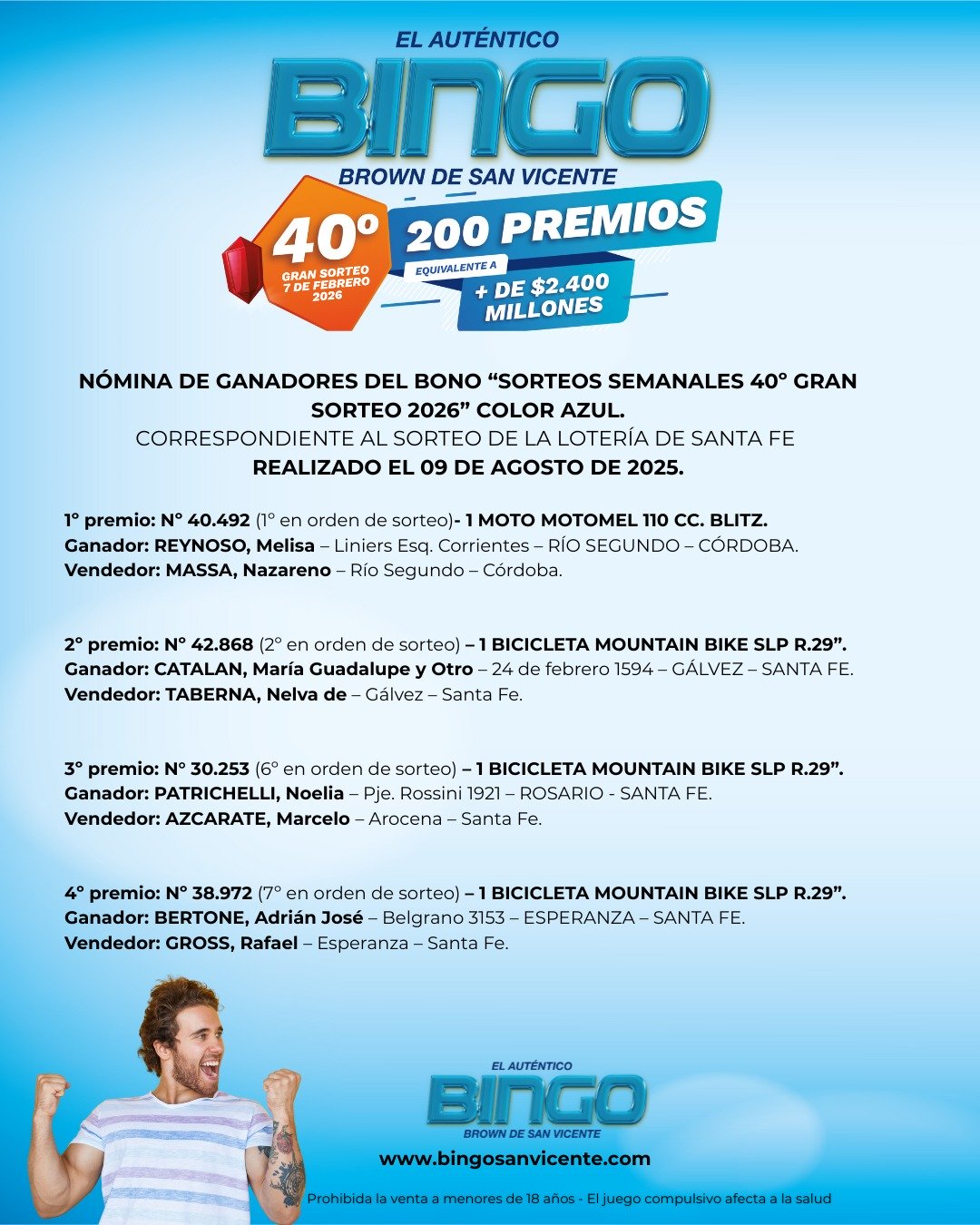 Ganadores 9 de Agosto 2025
