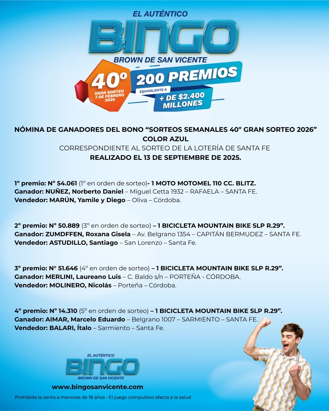 Ganadores 13 de septiembre