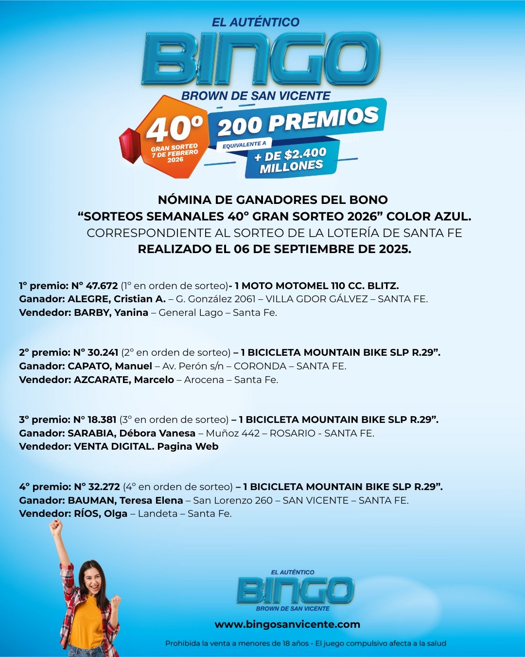 Ganadores 6 de septiembre de 2025
